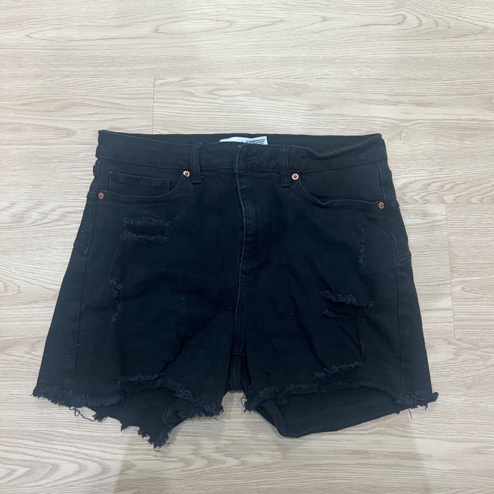 Black denim shorts
